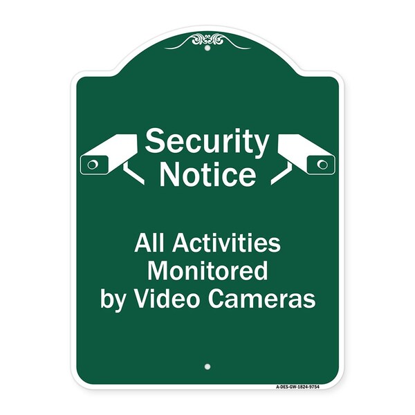 Signmission Security All Activities Monitored By Video Cameras Heavy-Gauge Aluminum Sign, 24" H, GW-1824-9754 A-DES-GW-1824-9754 - main